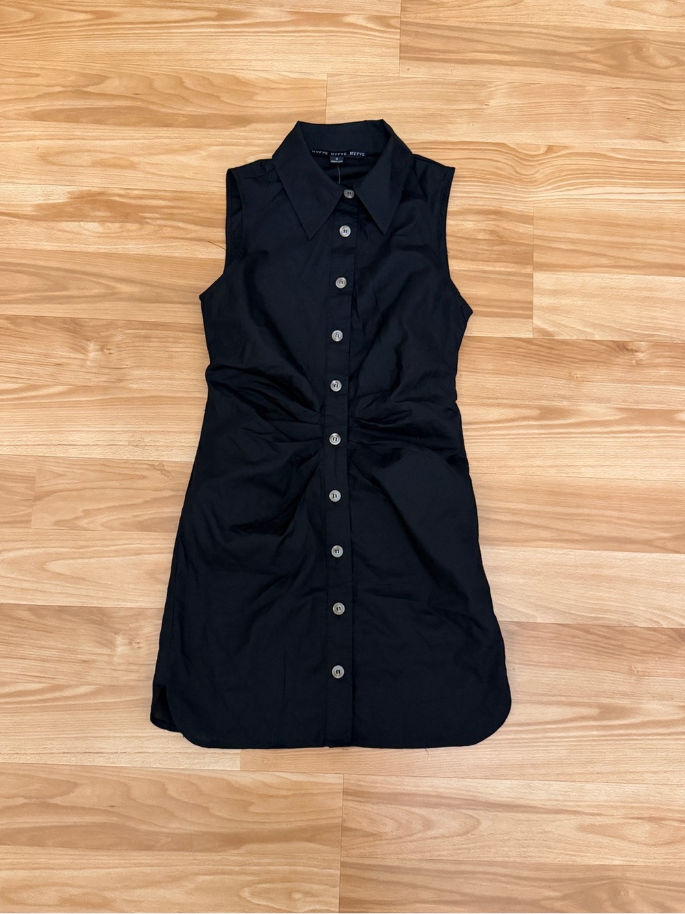 HYFVE Black Sleeveless Ruched Button Front Shirt Dress Bodycon Mini Small